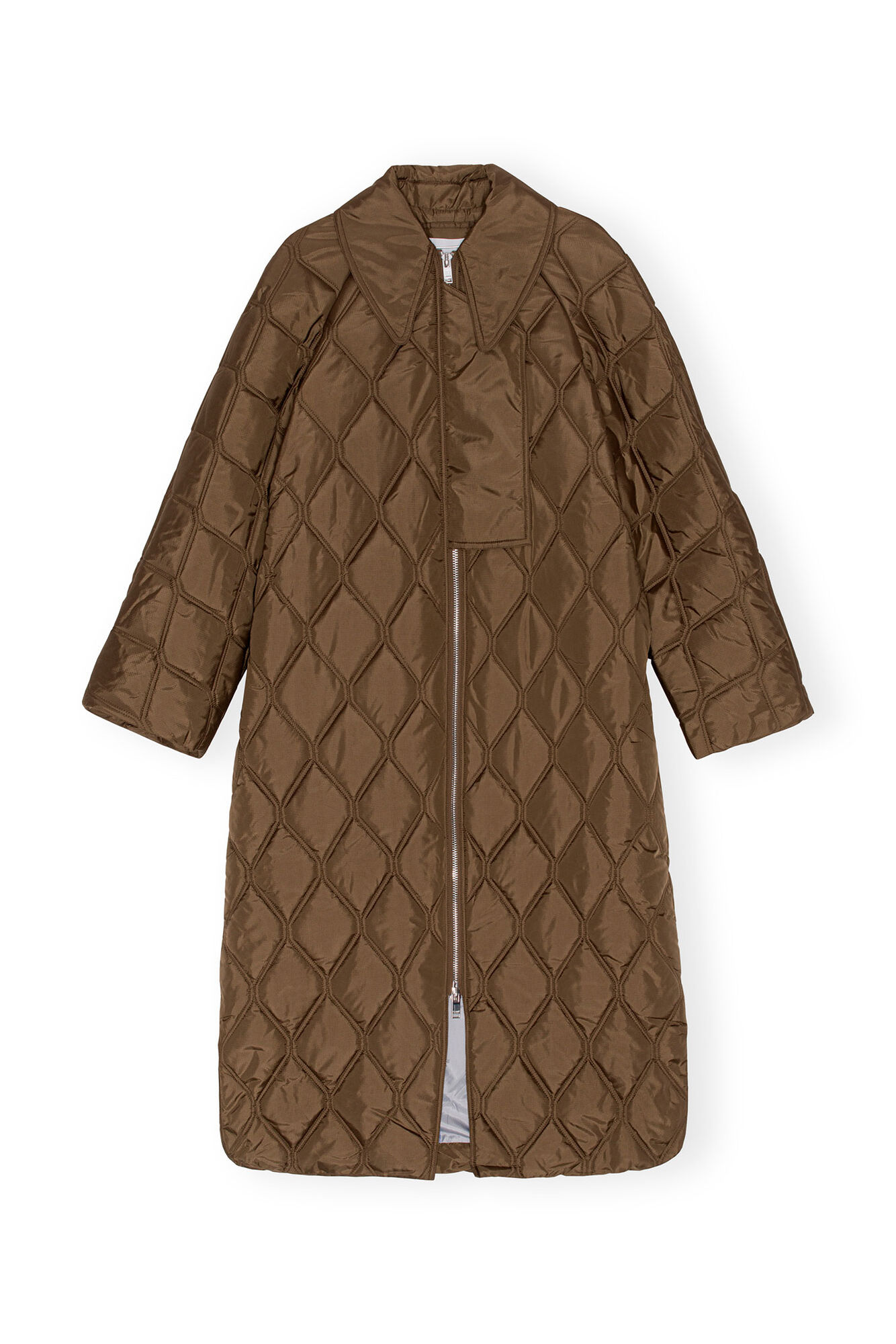 Oversized Ripstop Quilt Coat, Recycled Polyester, in colour Teak - 1 - GANNI