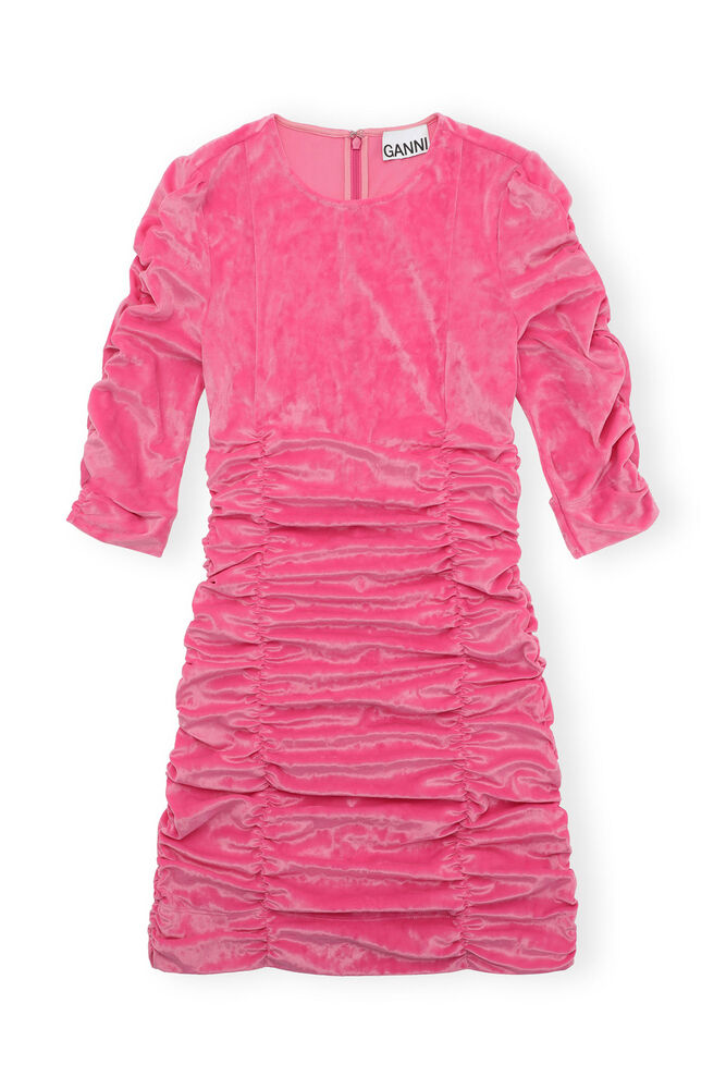 Velvet O-neck Dress, Shocking Pink