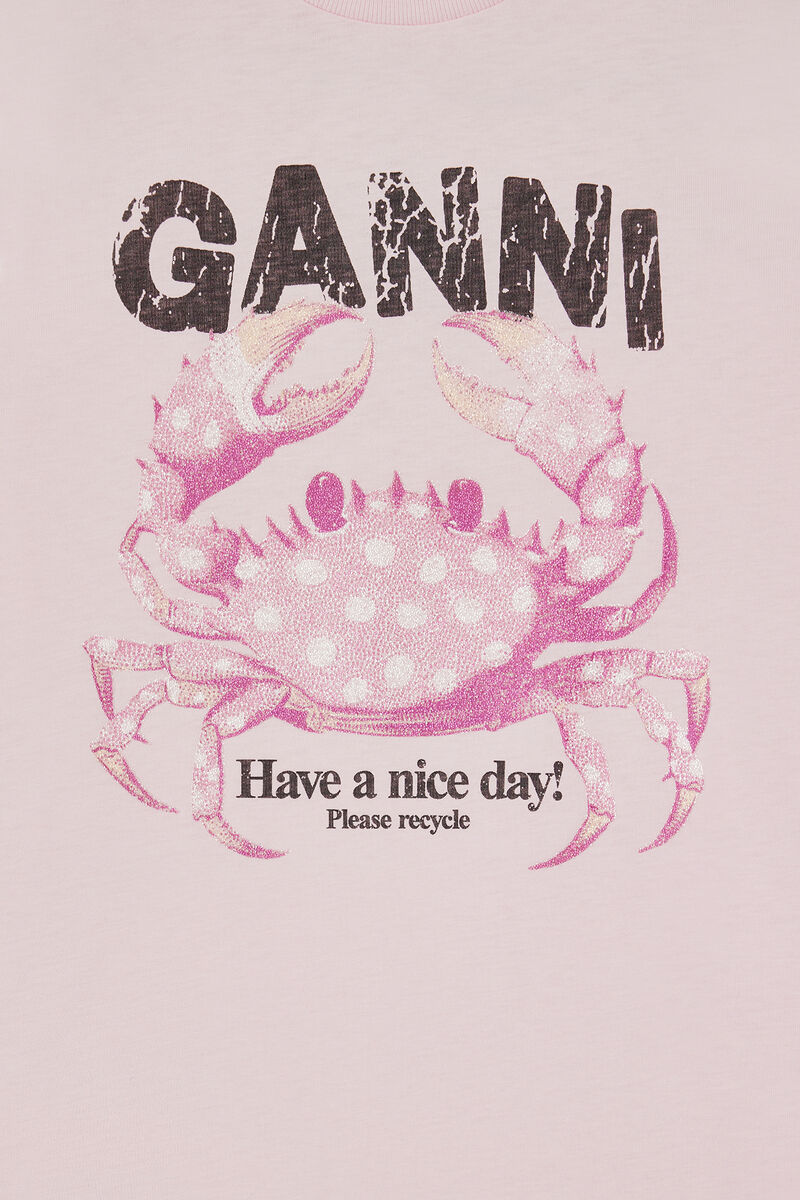 カニプリント Tシャツ, Organic Cotton, in colour Chalk Pink - 3 - GANNI