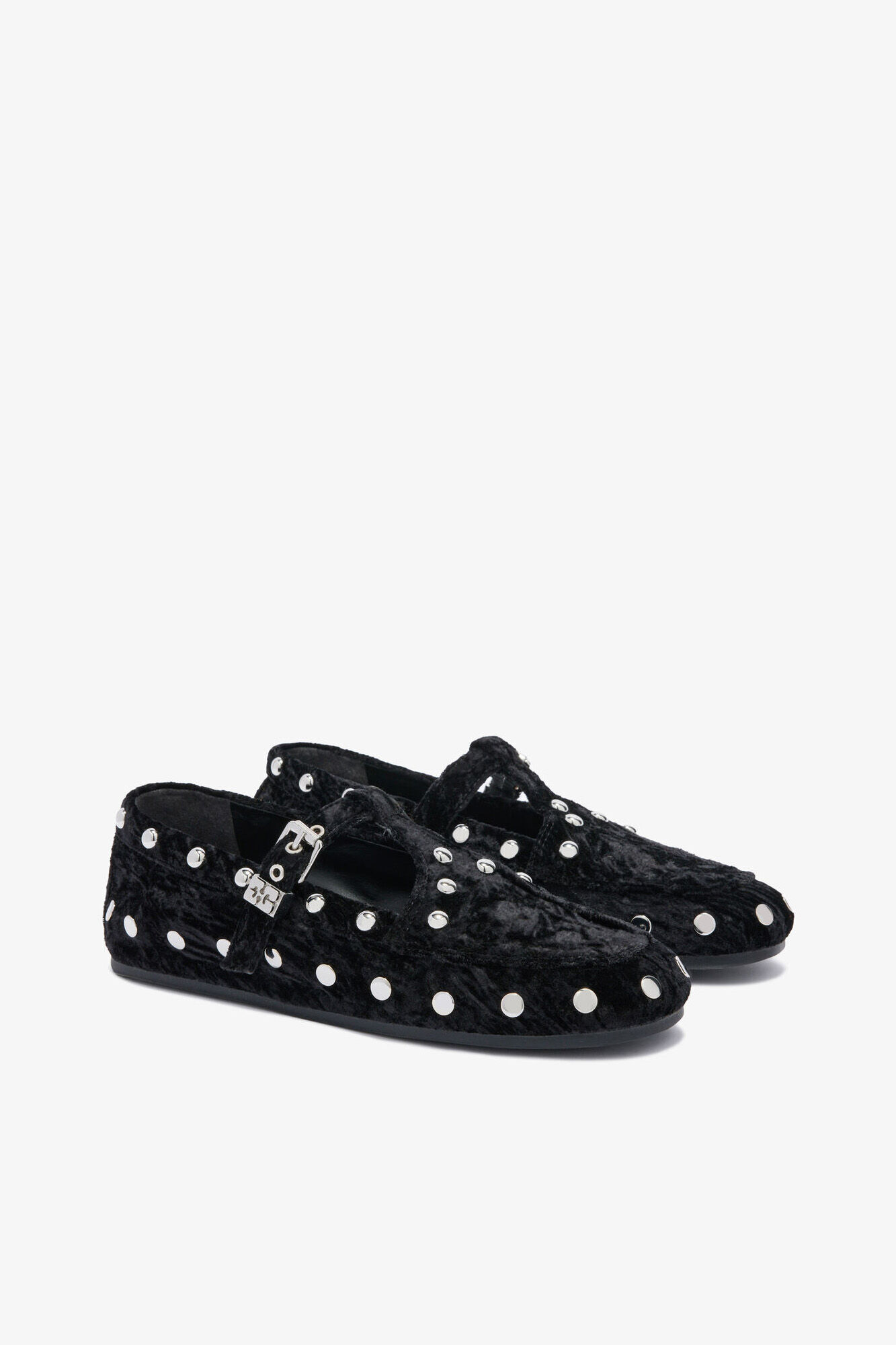 Mary Jenny Moccasins in Black Velvet, Polyester, in colour Black - 2 - GANNI