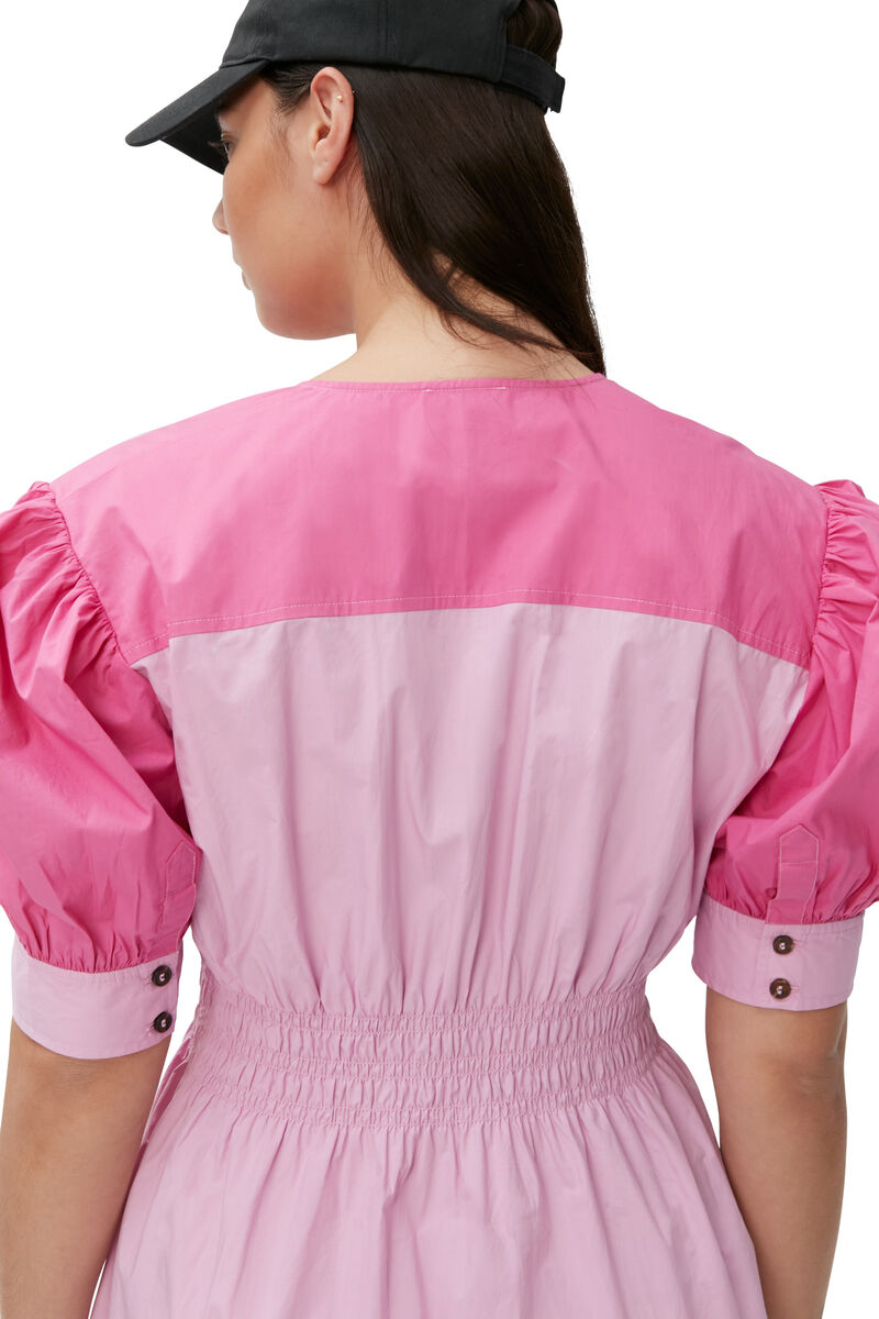 Poplin V-Neck Midi Dress, Cotton, in colour Phlox Pink - 4 - GANNI