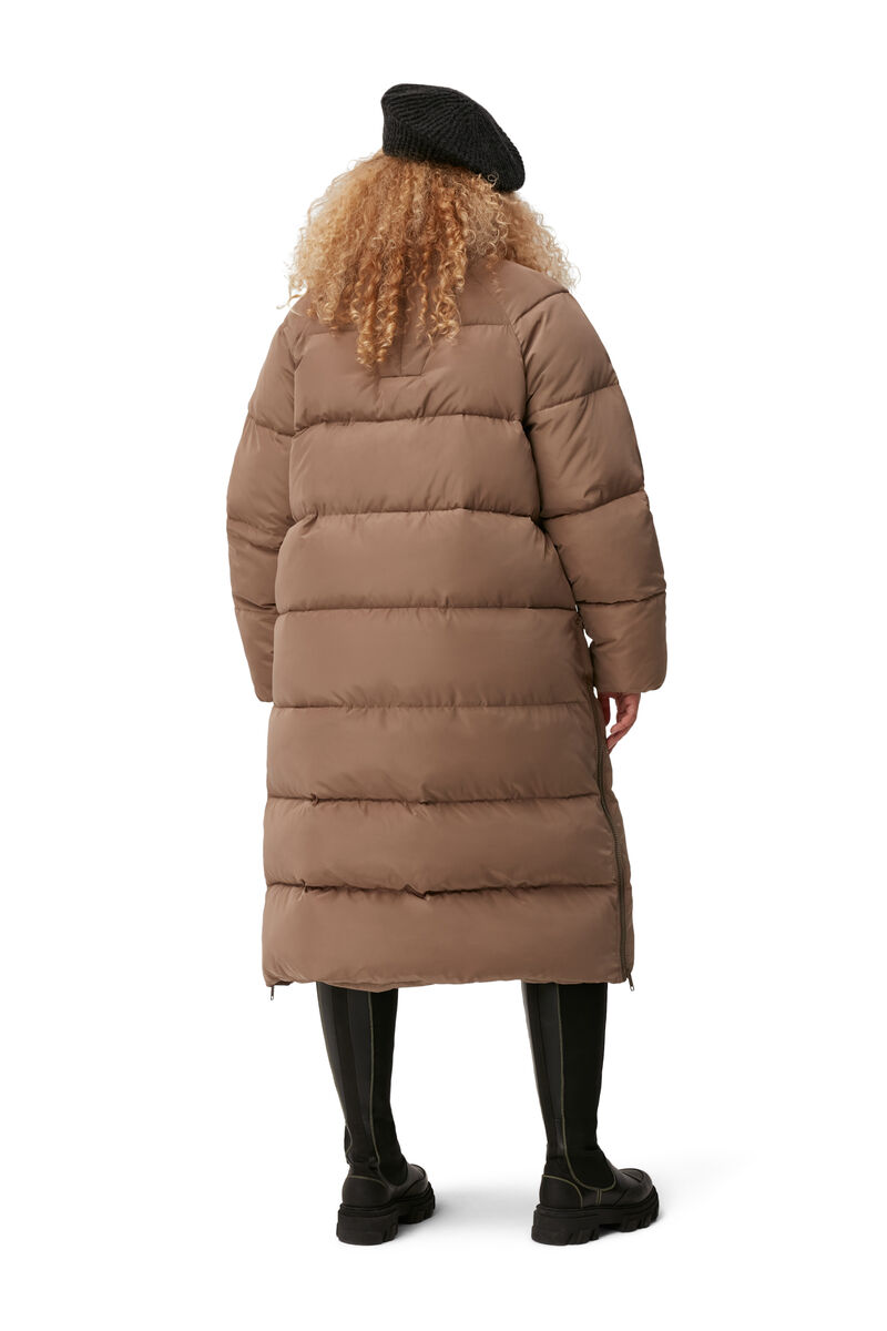 Oversized Tech Puffer Coat, Recycled Polyester, in colour Fossil - 2 - GANNI