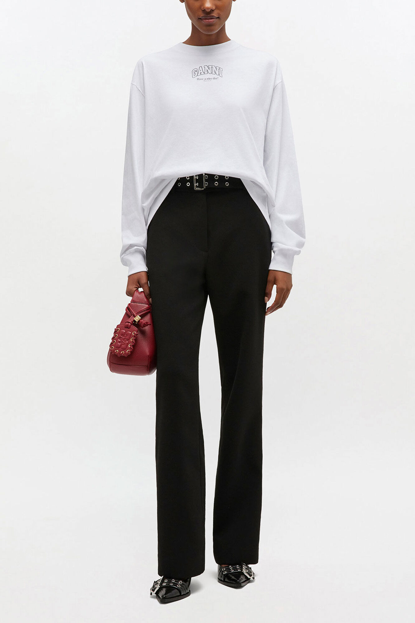 Essential Basic Long-sleeve, Organic Cotton, in colour Bright White - 2 - GANNI