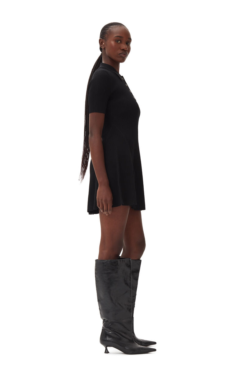 Black Melange Knit Mini Kleid, Elastane, in colour Black - 3 - GANNI