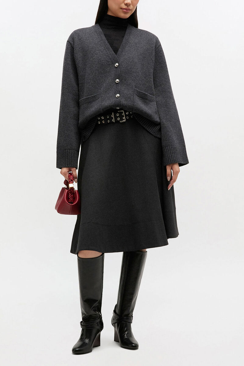 Wool Suiting Wrap Skirt, Recycled Polyester, in colour Phantom - 1 - GANNI