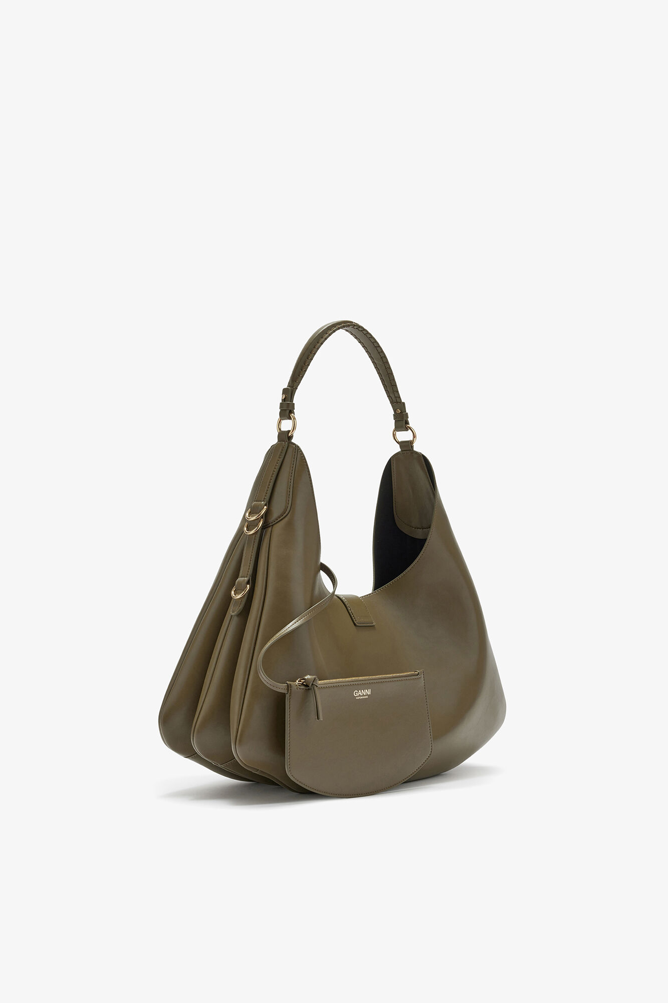 Stor Kat taske i gr&oslash;n, Recycled Leather, in colour Military Olive - 2 - GANNI