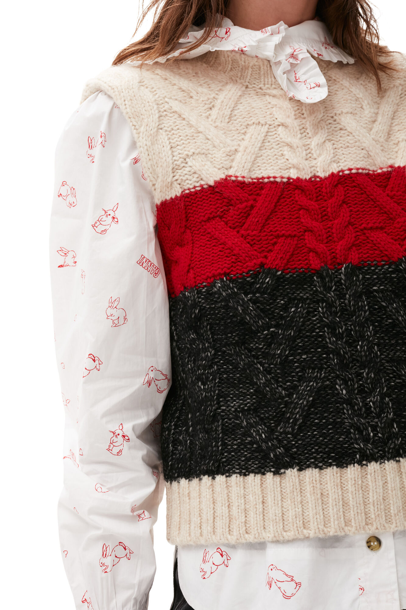 Chunky Cable Vest, Acryl, in colour Black Melange - 4 - GANNI