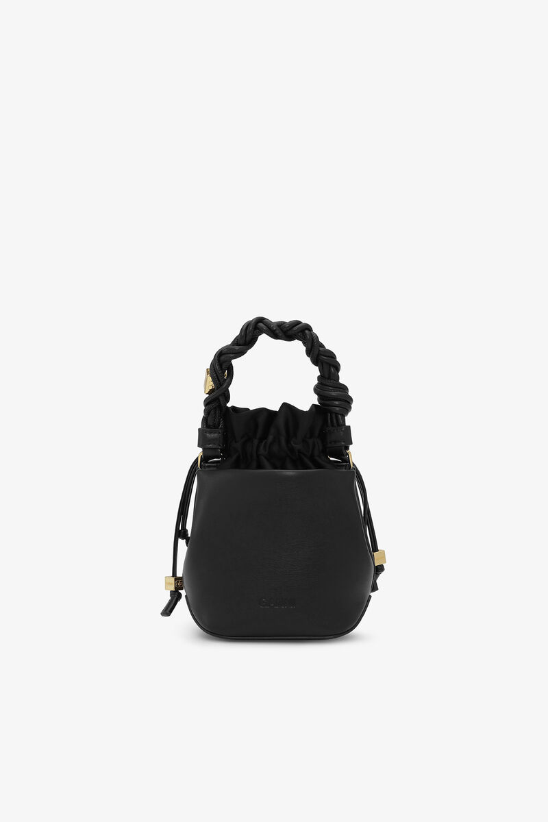 Black Mini Bou Bucket Bag, Recycled Leather, in colour Black - 3 - GANNI