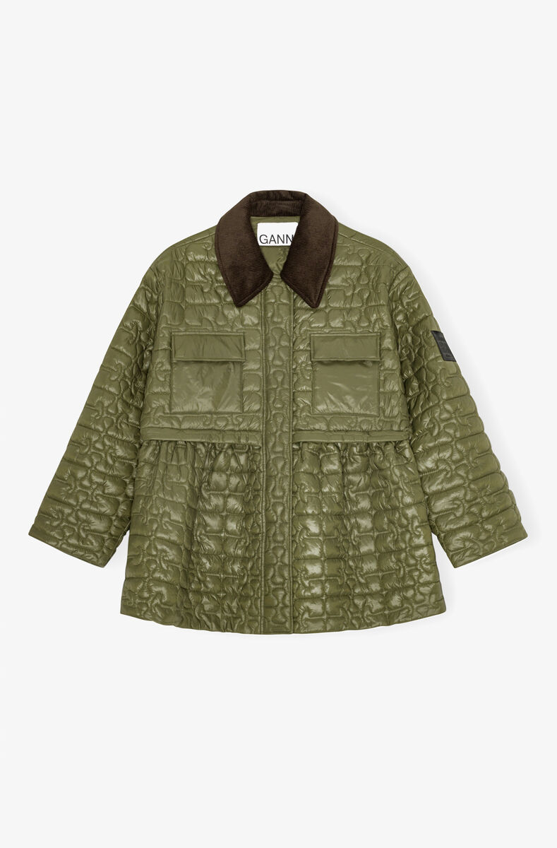 Green Quilt Midi Jacket, in colour Kalamata - 1 - GANNI