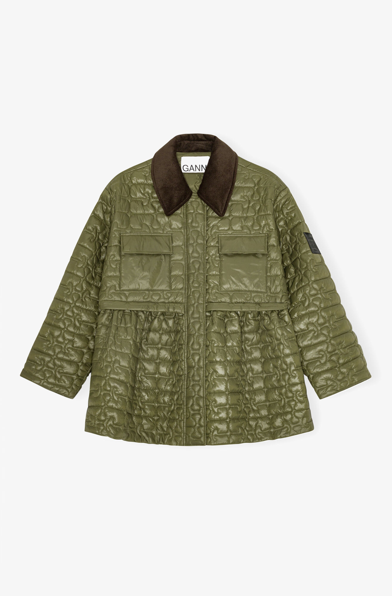 Green Quilt Midi Jacket, in colour Kalamata - 1 - GANNI