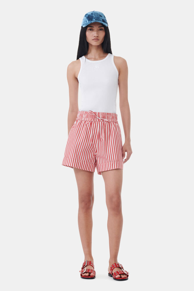 Red Stripe Cotton shorts, Barbados Cherry