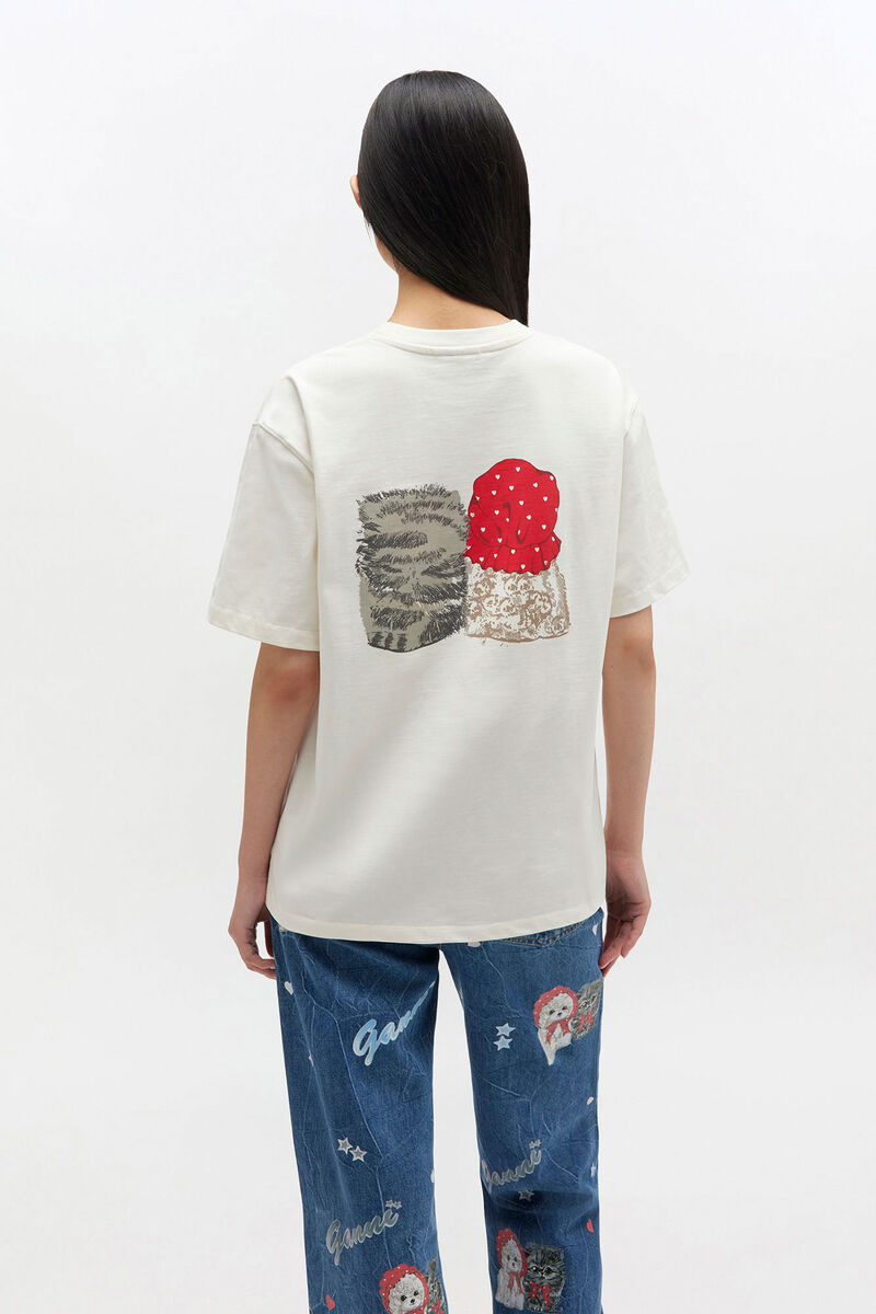 Ivory Animal Print T-shirt, Cotton, in colour Egret - 3 - GANNI