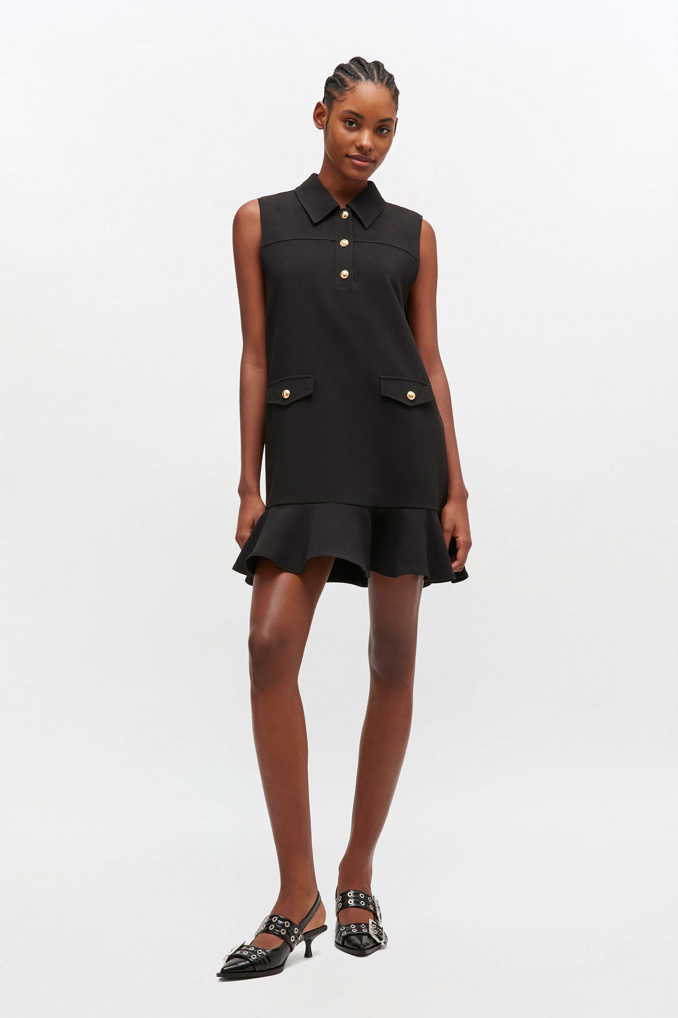 Black Twill Suiting Mini Dress, in colour Jet Black - 1 - GANNI