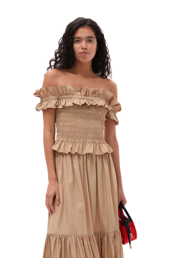 Cotton Poplin Off-Shoulder Smock Top, Curds and Whey