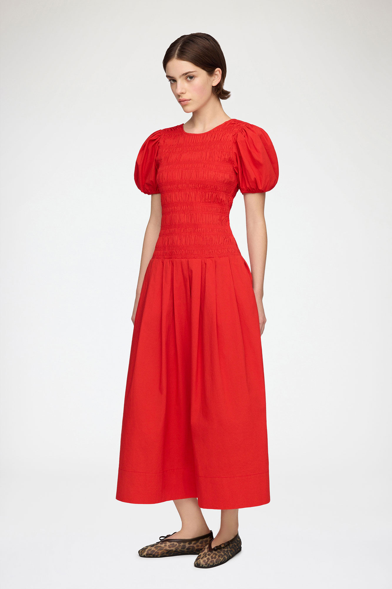 Dress in Smocked Cotton, Organic Cotton, in colour Goji Berry - 1 - GANNI