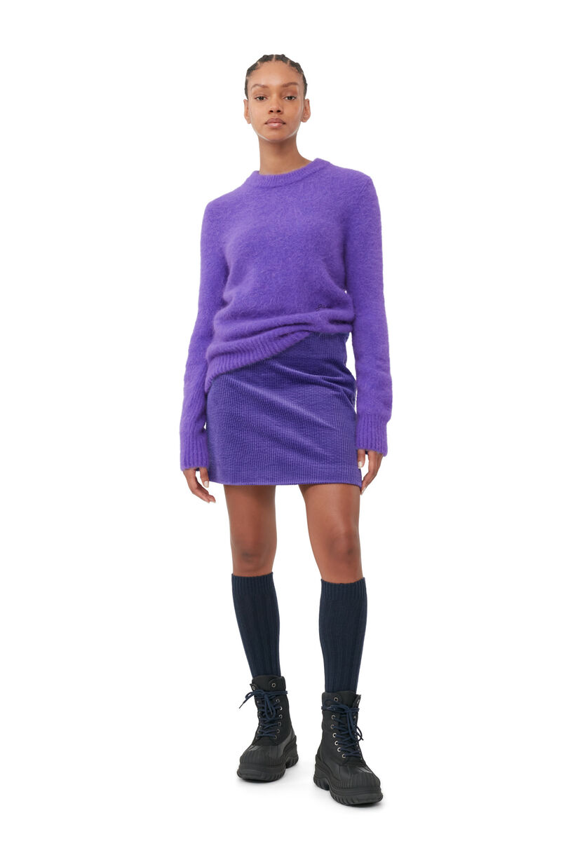Purple Corduroy Mini Skirt, Elastane, in colour Simply Purple - 1 - GANNI
