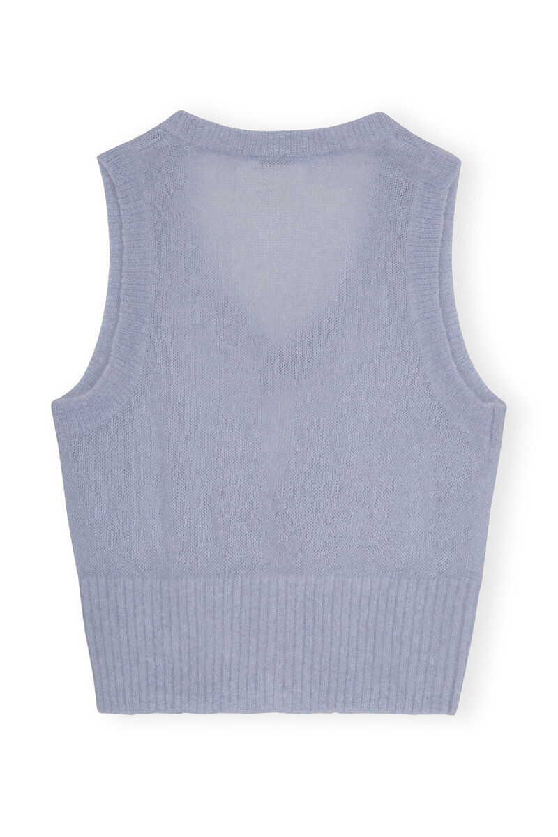 Blue Mohair Tie String Vest, Merino Wool, in colour Heather - 2 - GANNI
