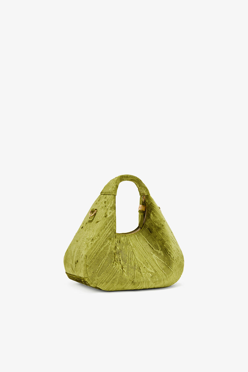 Velvet Moire Mini Hobo Bag, Recycled Polyester, in colour Spinach Green - 2 - GANNI