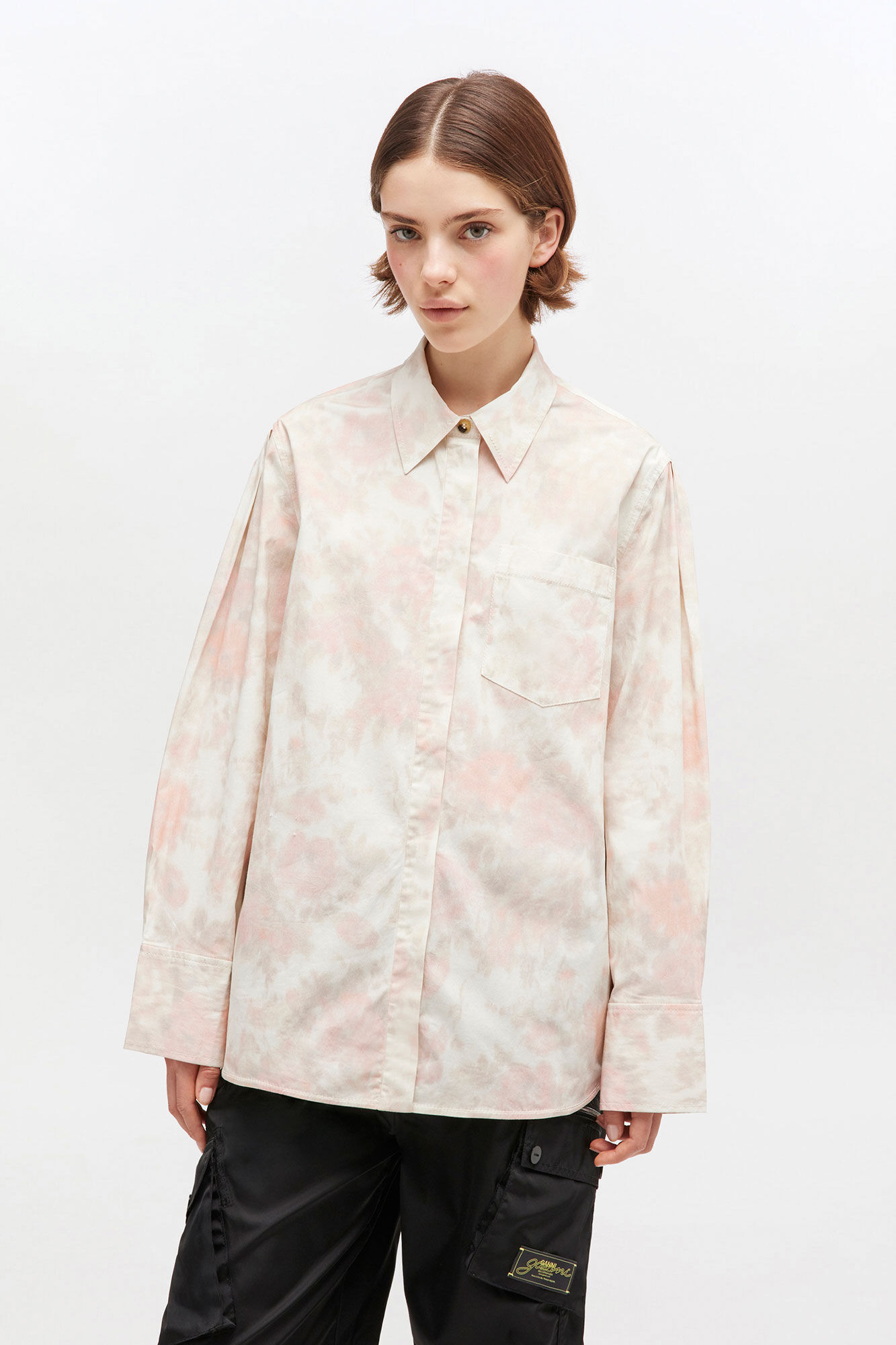 Floral Circle Collar Shirt, Elastane, in colour Bright White - 1 - GANNI