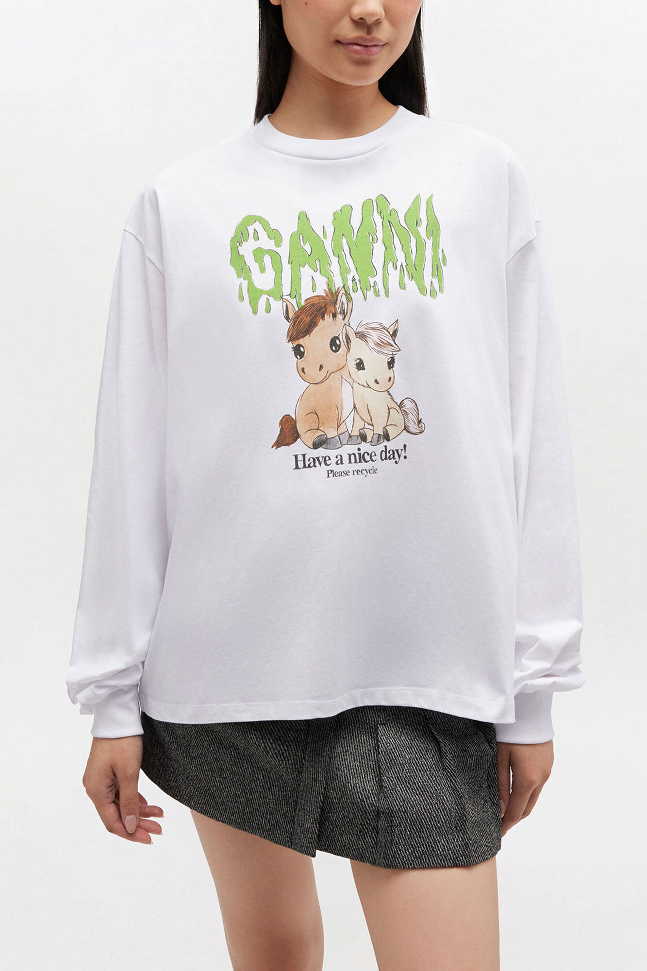 White Graphic Cotton Long-sleeve Top, Organic Cotton, in colour Bright White - 1 - GANNI