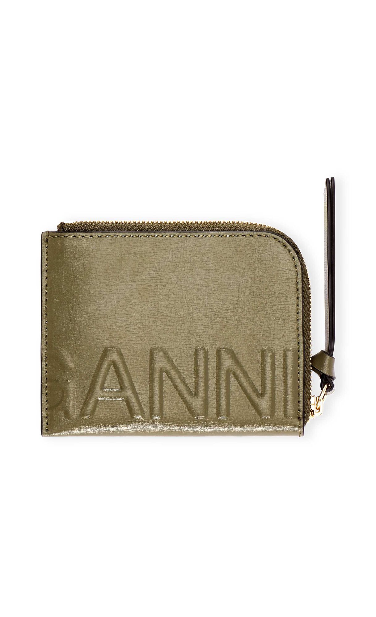 Banner Zip Around Card Holder, Leather, in colour Kalamata - 1 - GANNI