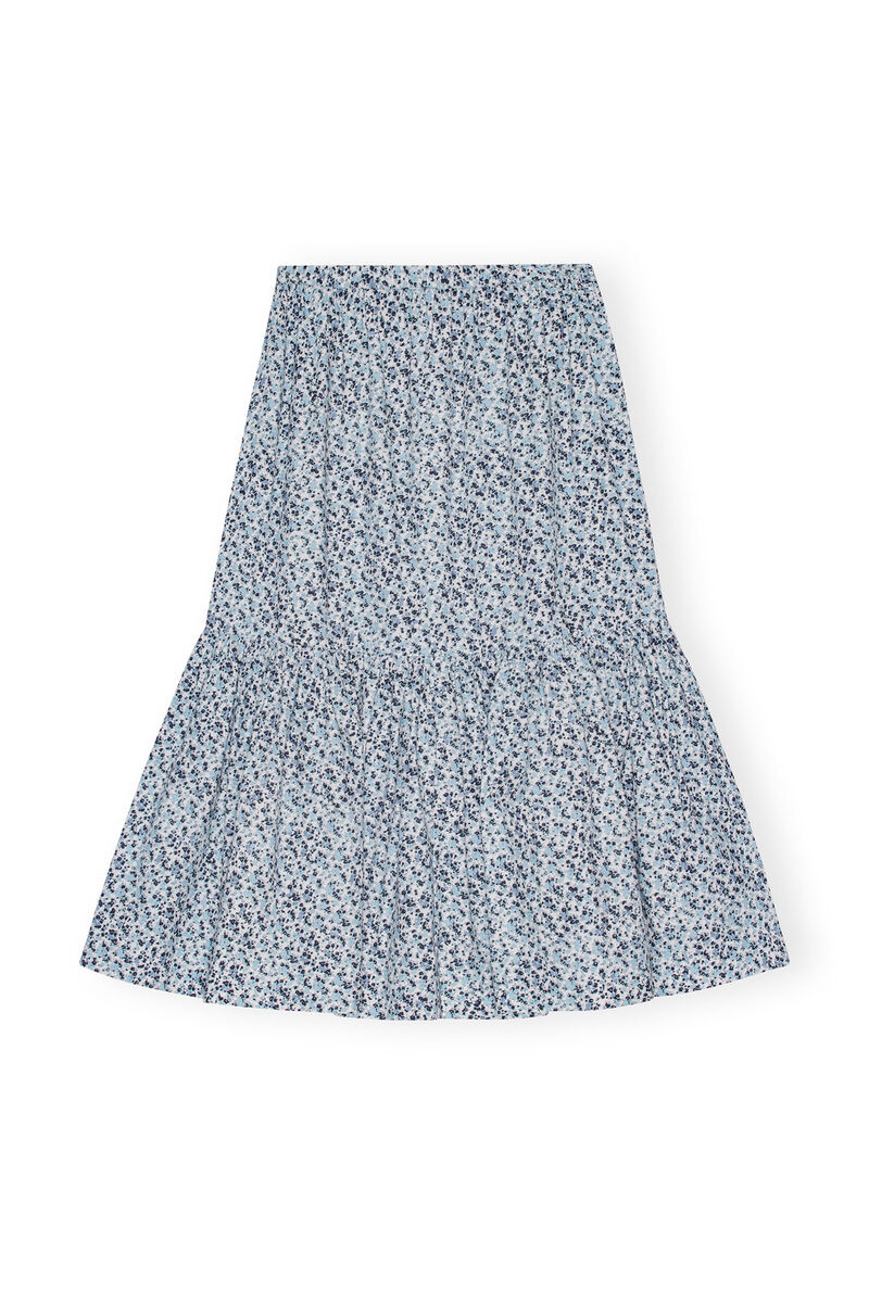 Blue Floral Printed Cotton Maxi Flounce Skirt, Cotton, in colour Glacier Lake - 2 - GANNI