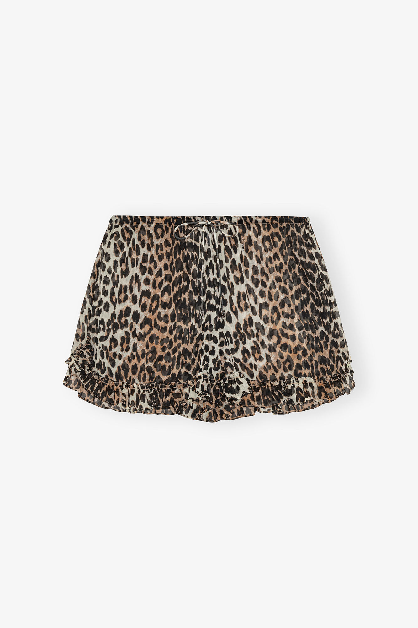 Leopard Chiffon Ruffle Shorts, Recycled Polyester, in colour Leopard - 1 - GANNI