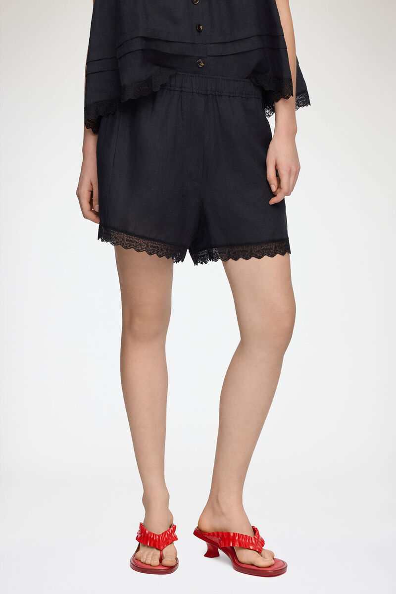 Shorts aus schwarzem Leinen, Linen, in colour Black - 1 - GANNI