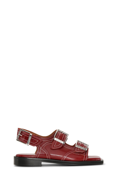 Ganni Embroidered Western Sandals In Barbados Cherry