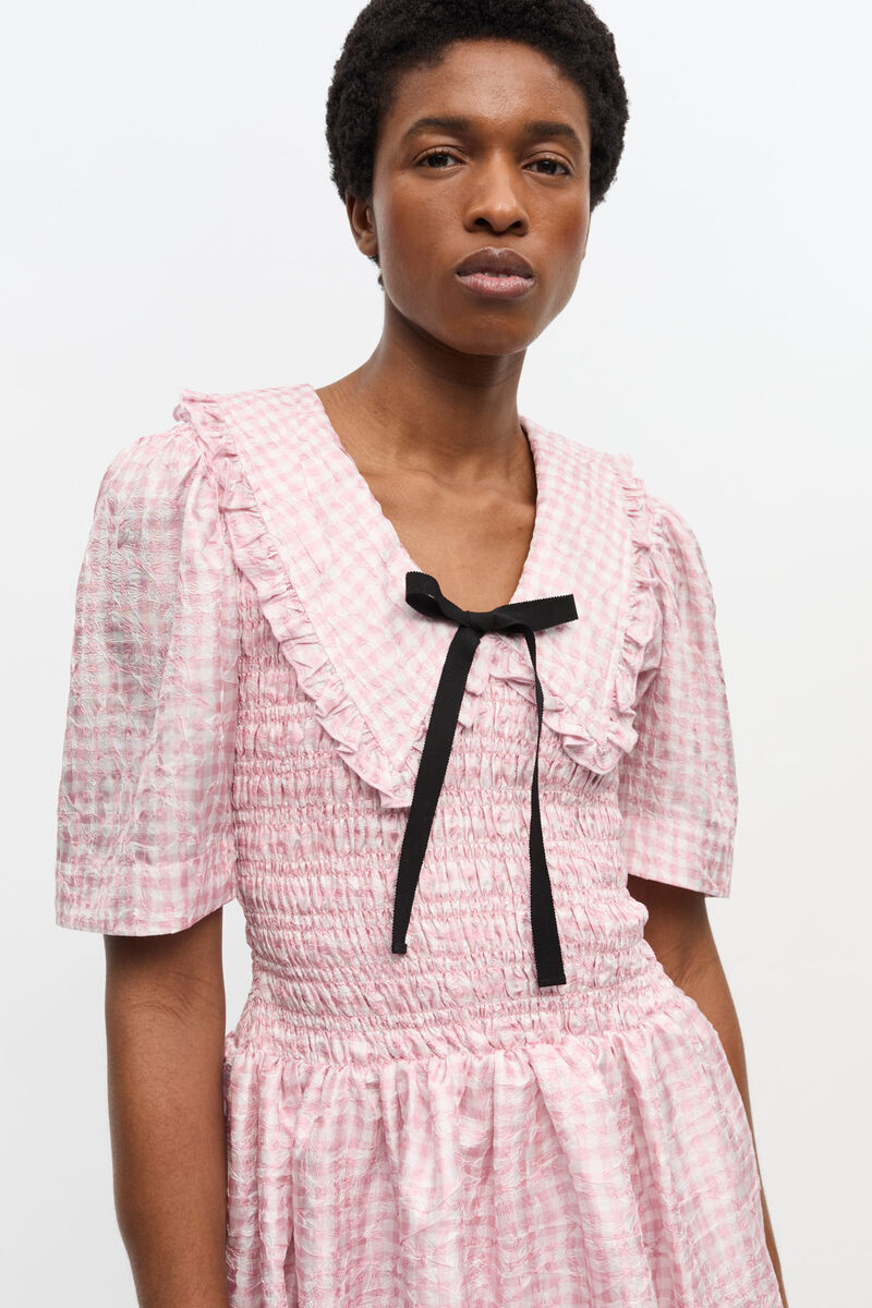 Pink Check Dress, Recycled Polyester, in colour Bleached Mauve - 3 - GANNI