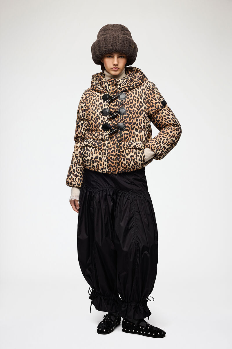 Mini Puffer in Leopard Nylon, Recycled Polyamide, in colour Almond Milk - 2 - GANNI