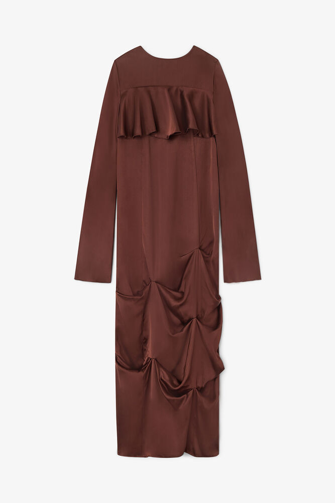 Brown Ruffle Dress, Chicory Coffee