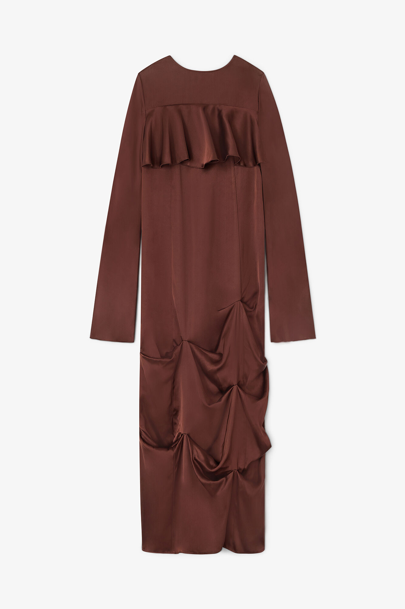 Brown Ruffle Dress, Viscose, in colour Chicory Coffee - 1 - GANNI