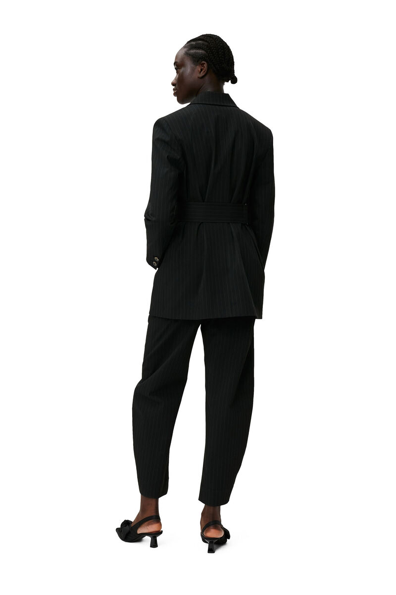 Stripe Mid Waist Pants, Elastane, in colour Black - 4 - GANNI