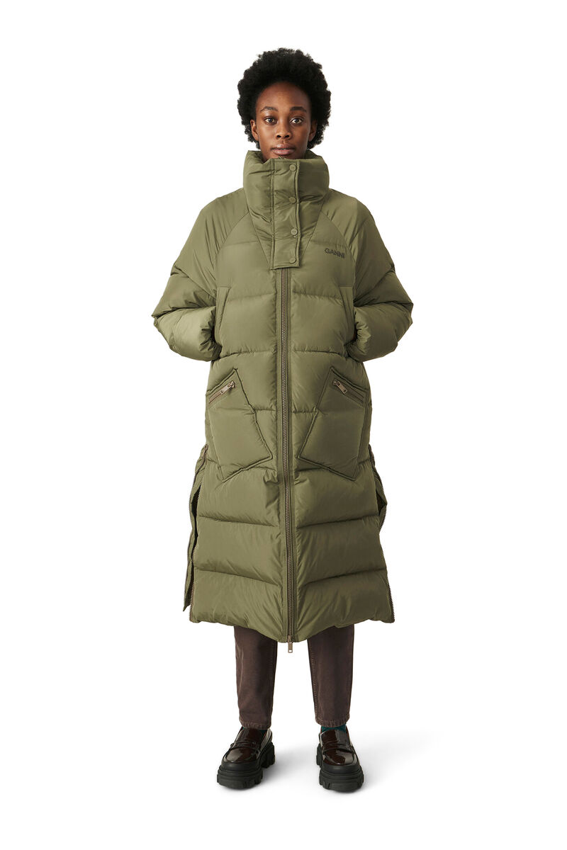 Recycled Polyester Oversized Puffer Coat, Recycled Polyester, in colour Kalamata - 1 - GANNI