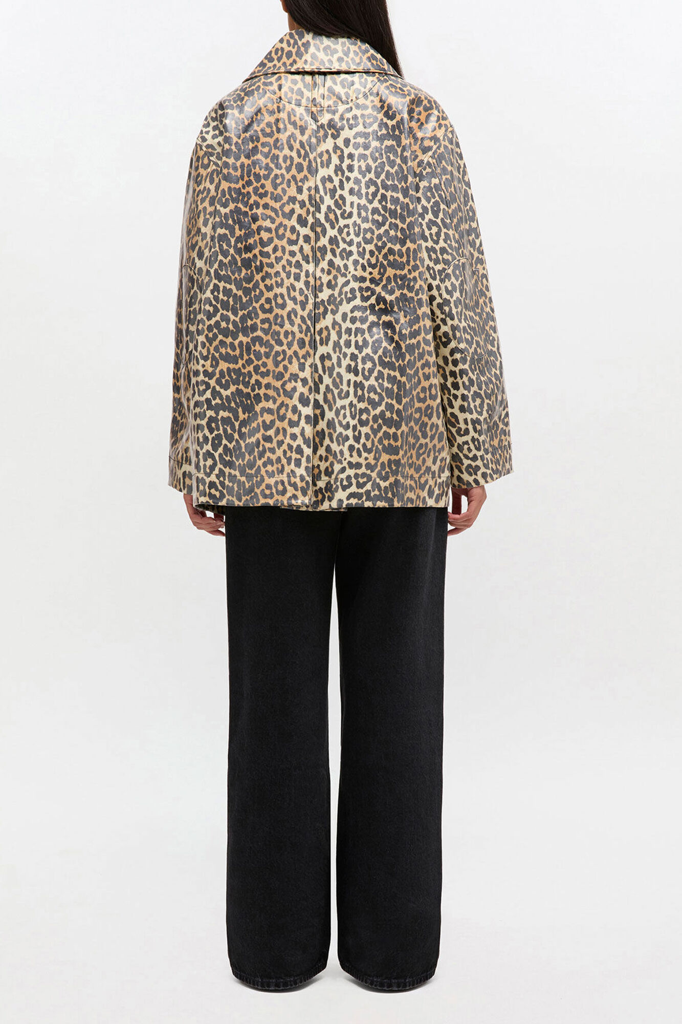Leopard Laminated Cotton Jacket, Organic Cotton, in colour Almond Milk - 2 - GANNI