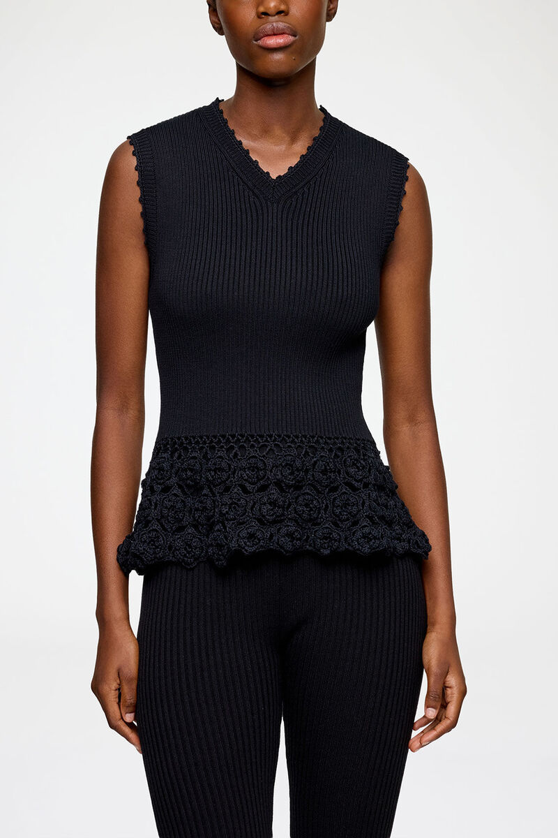 Gilet crochet&eacute; en coton, Organic Cotton, in colour Black - 2 - GANNI