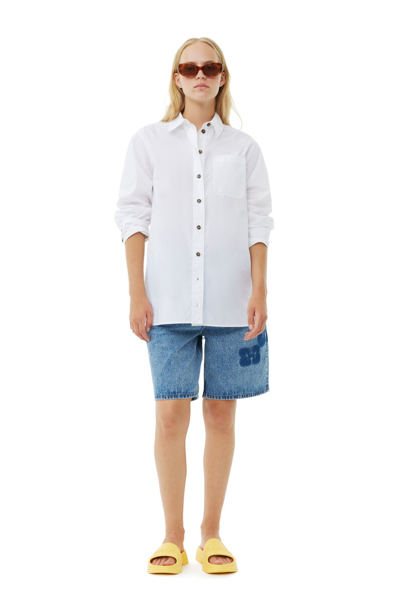 White Cotton Poplin Oversized Skjorte, Cotton, in colour Bright White - 2 - GANNI