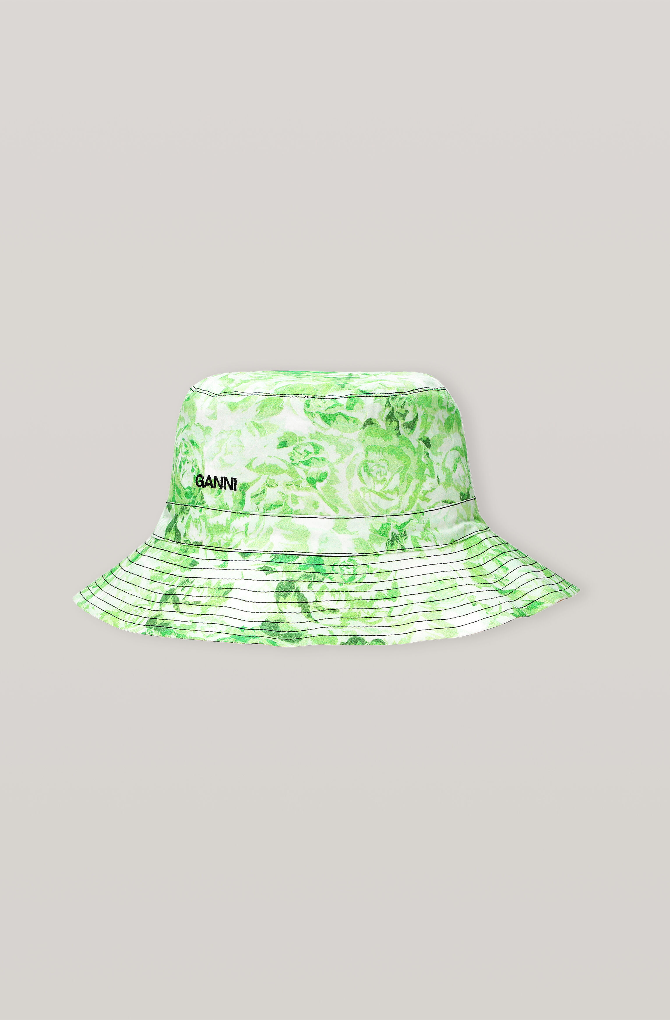 Printed Cotton Poplin Hat, Cotton, in colour Island Green - 1 - GANNI