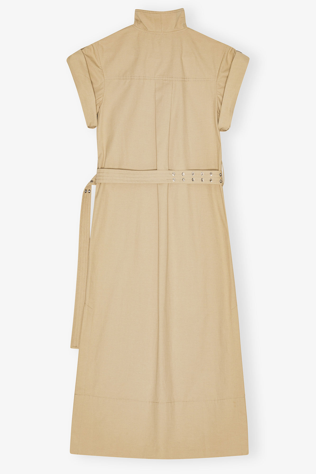 Beige Stretch Cotton Dress, Linen, in colour Pale Khaki - 2 - GANNI