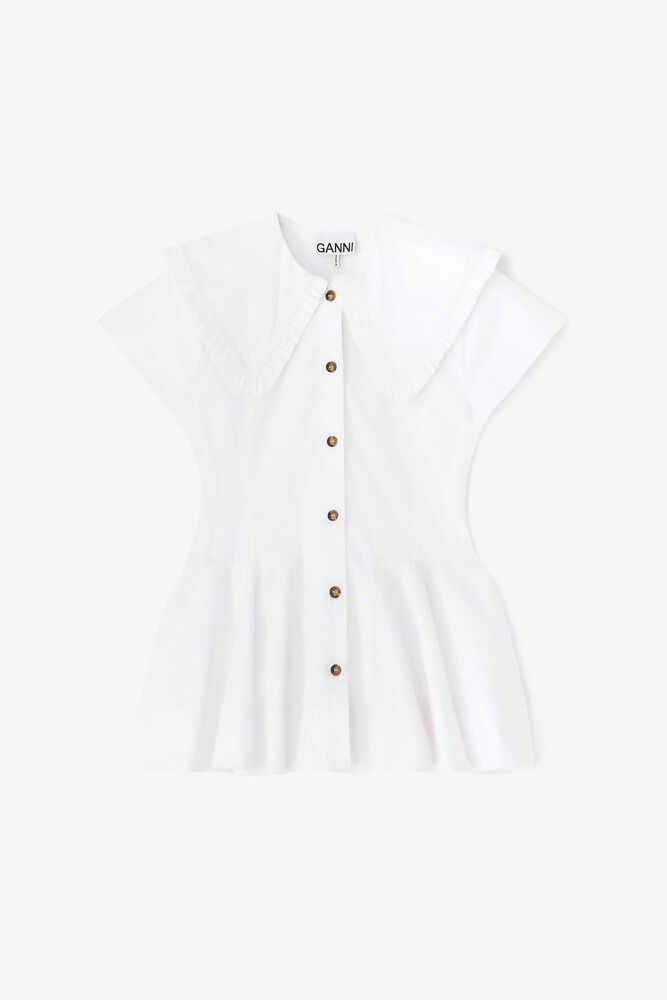 Chemise courte à volants en coton, Bright White