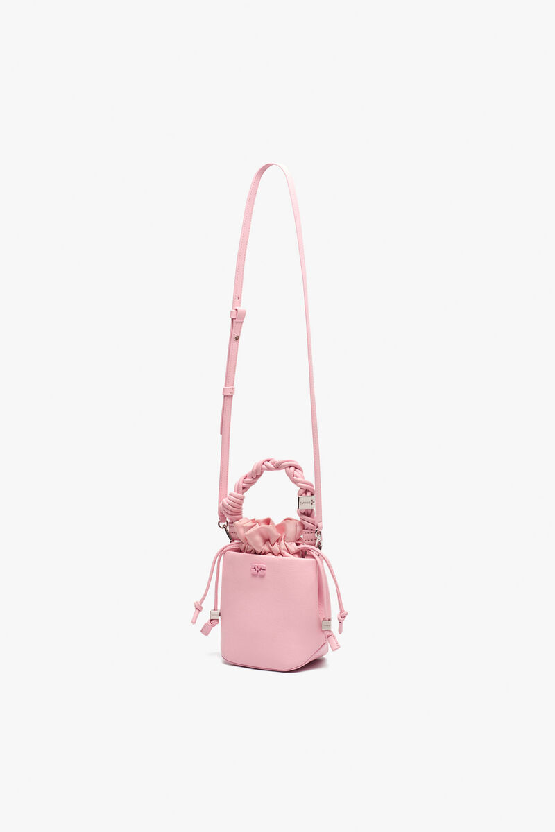 Pink Mini GANNI Bou Bucket Bag, Lyocell, in colour Fairy Tale - 2 - GANNI
