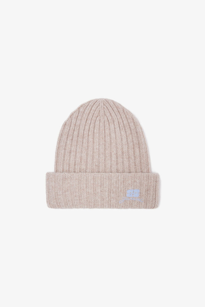 Beige Wool Knit Beanie, Sand