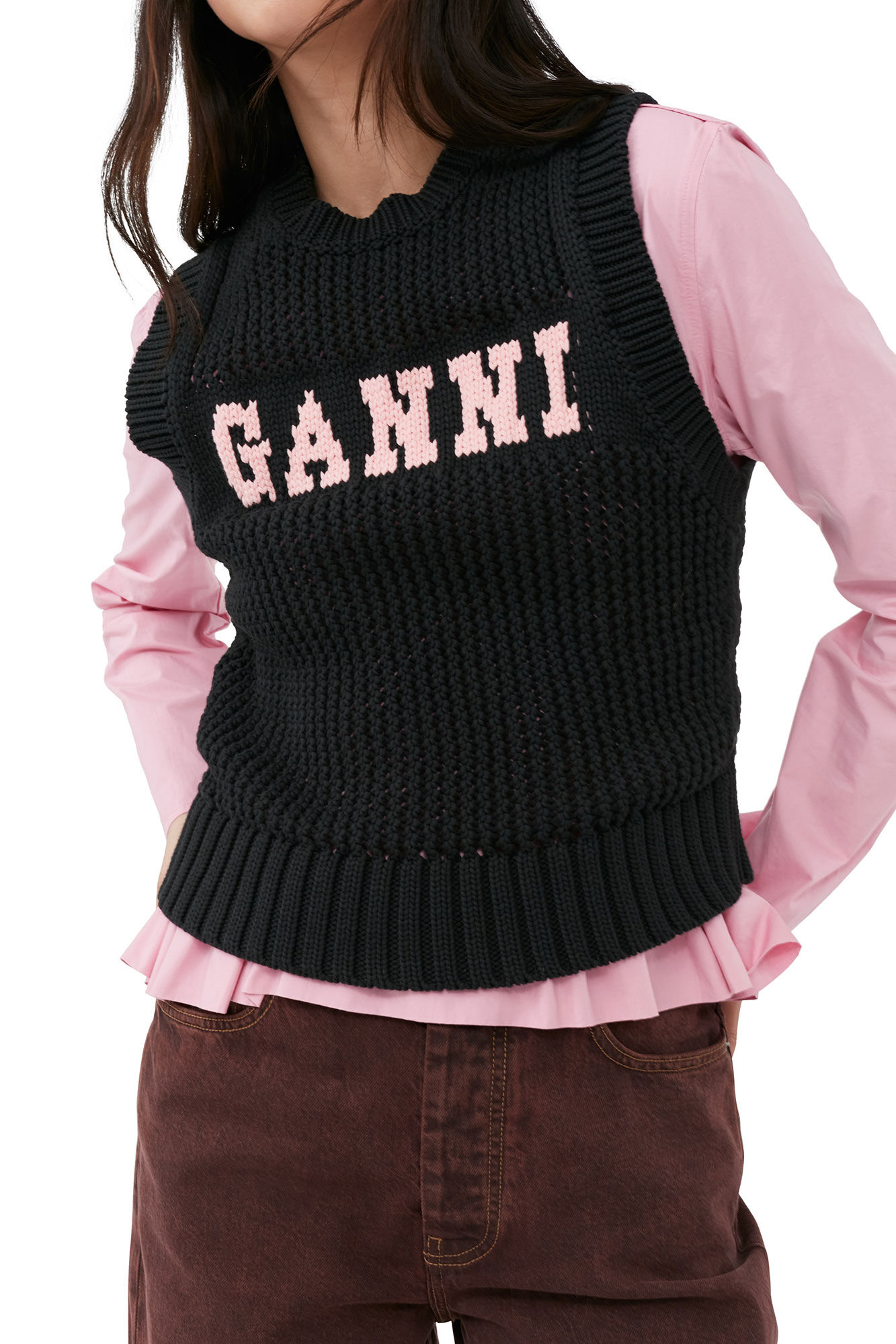 Black Black Cotton Rope Vest | GANNI US