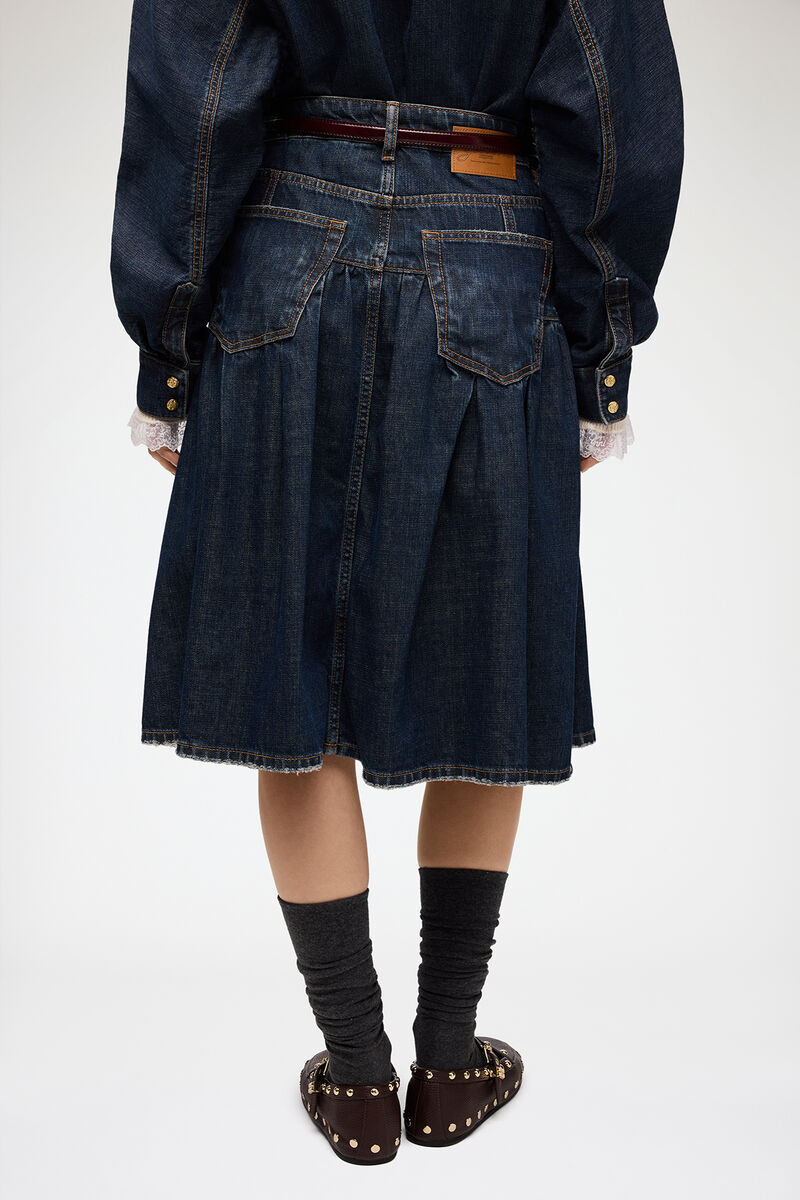 Nederdel i tekstureret slub-denim, Recycled Cotton, in colour Dark Blue Vintage - 3 - GANNI