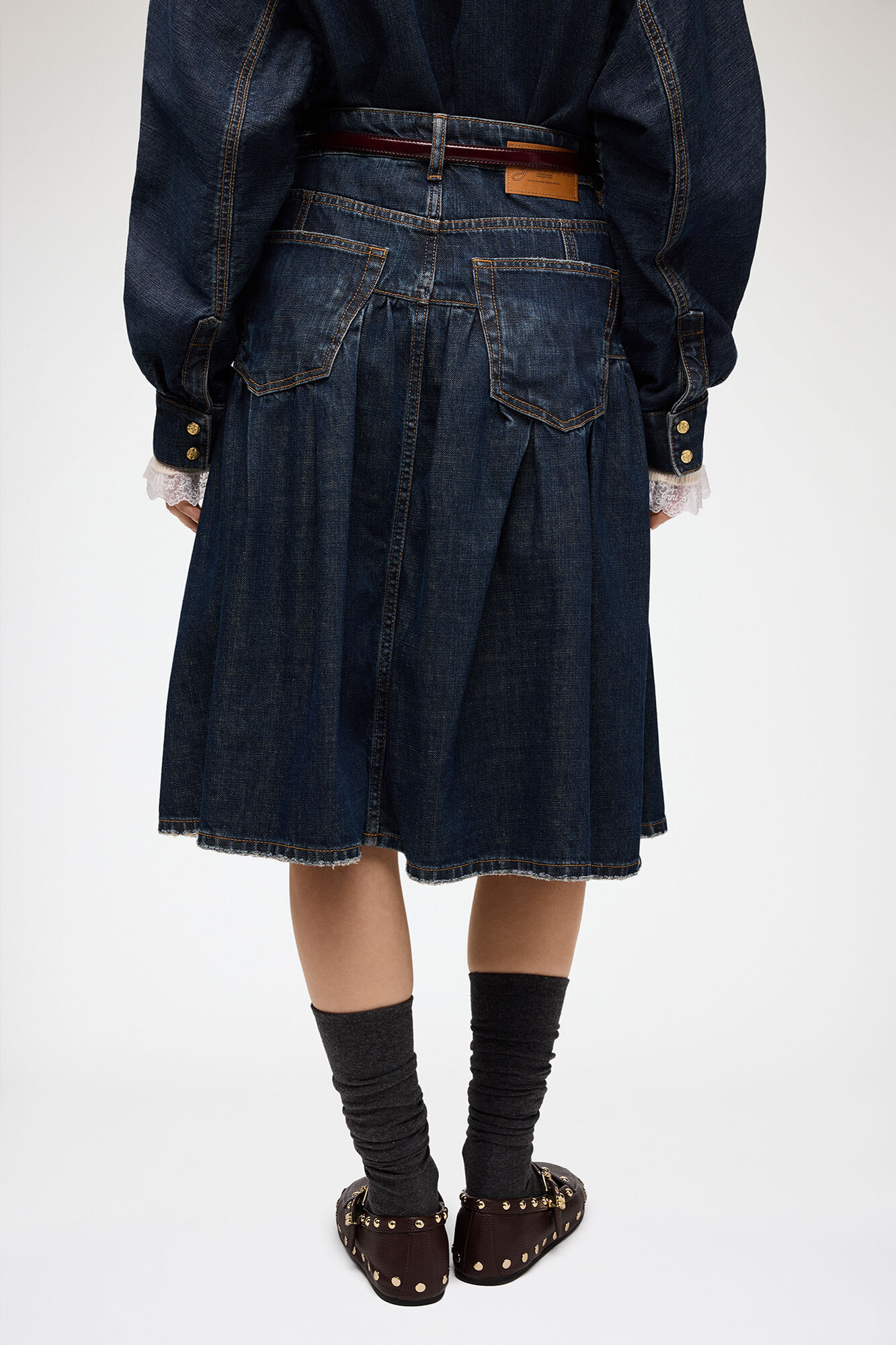 Nederdel i tekstureret slub-denim, Recycled Cotton, in colour Dark Blue Vintage - 3 - GANNI