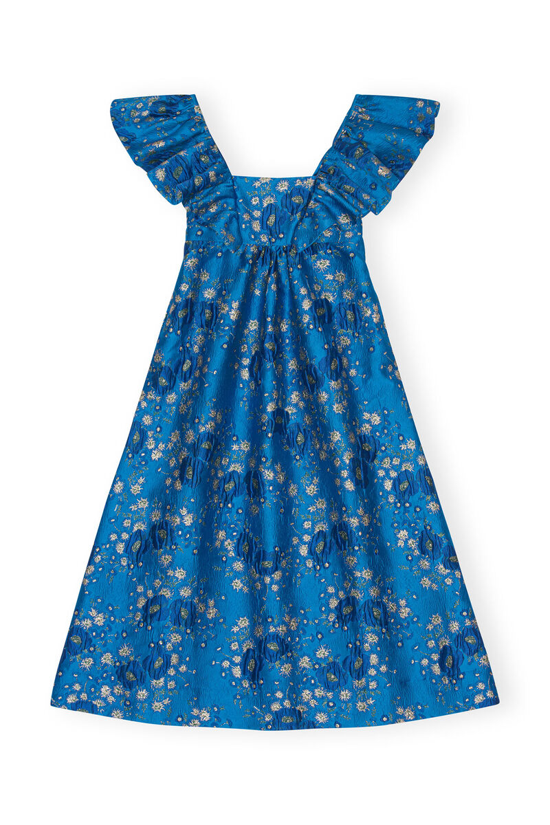 3D Jacquard Ruffle Midi Dress, Elastane, in colour Brilliant Blue - 1 - GANNI