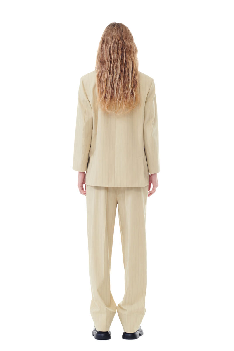 Pantalon Stripe Suiting High Waist, Elastane, in colour Sahara Sun - 3 - GANNI