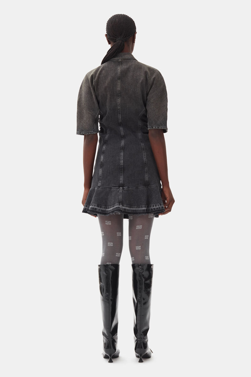 Washed Black Denim Mini Dress, Cotton, in colour Washed Black/Black - 4 - GANNI
