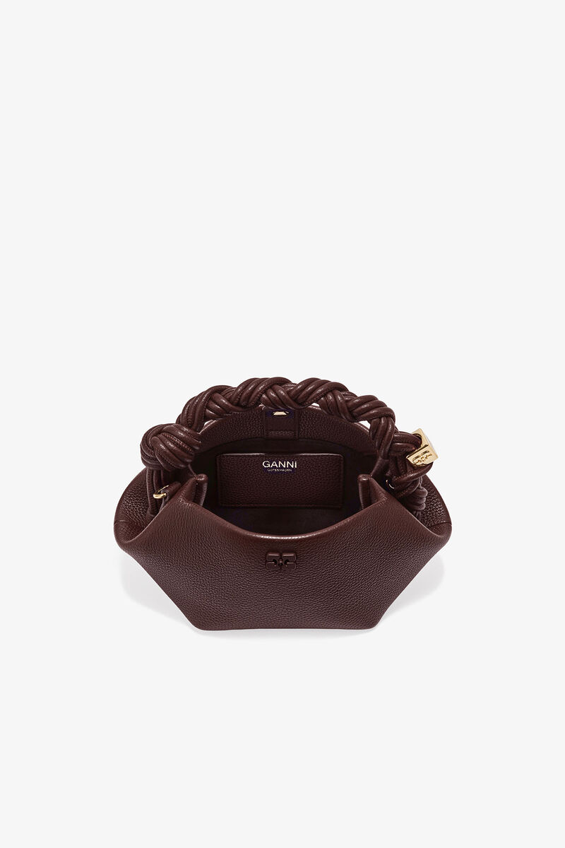 Brown Grained Mini GANNI Bou Bag, Polyurethane, in colour Chicory Coffee - 3 - GANNI